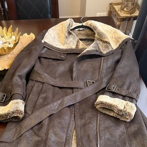 Andrew Marc Dark Brown Teddy Jacket with Cream Accents